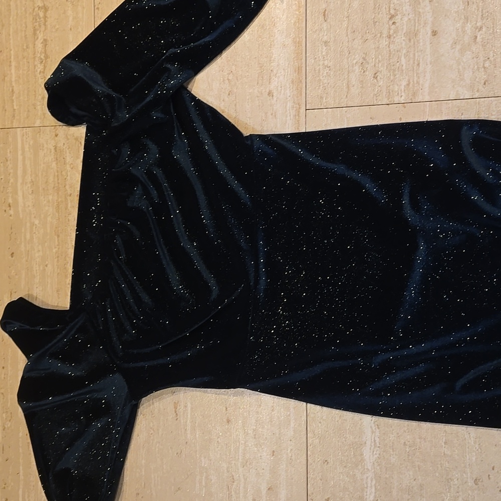Altar'd State Holiday Dark Green Shimmery Velvet Midi Dress - Picture 10 of 10
